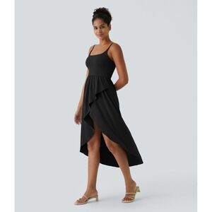 Halara Breezeful Dress Black Ruffle High Low Sleeveless Casual Lightweight New‎